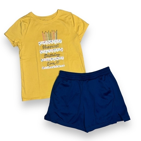 Cat & Jack Other - Cat & Jack Yellow Birthday Tee with Athletic Works Blue Shorts Size 10/12
